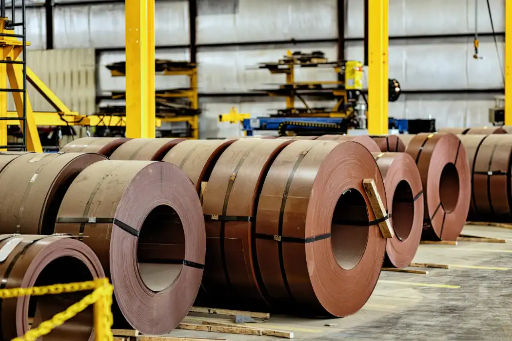 Steel coils at Draco Steel Buildings manufacturing plant Louisville Georgia
