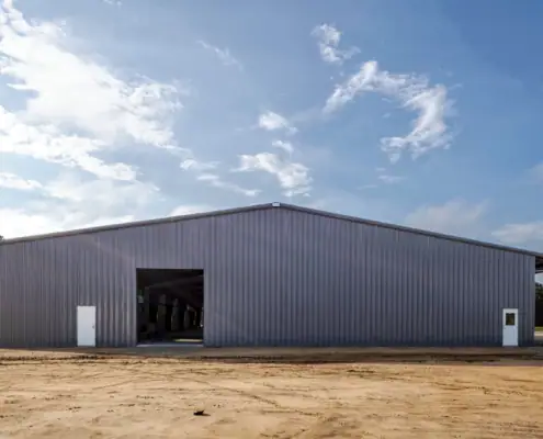 Industrial steel manufacturing facility with overhead crane clearance